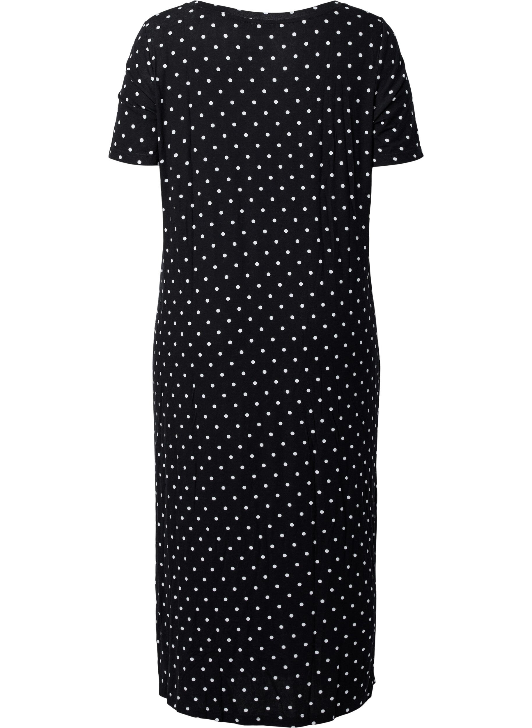 Zizzifashion Viscose midi dress with short sleeves, Black Dot, Packshot image number 1