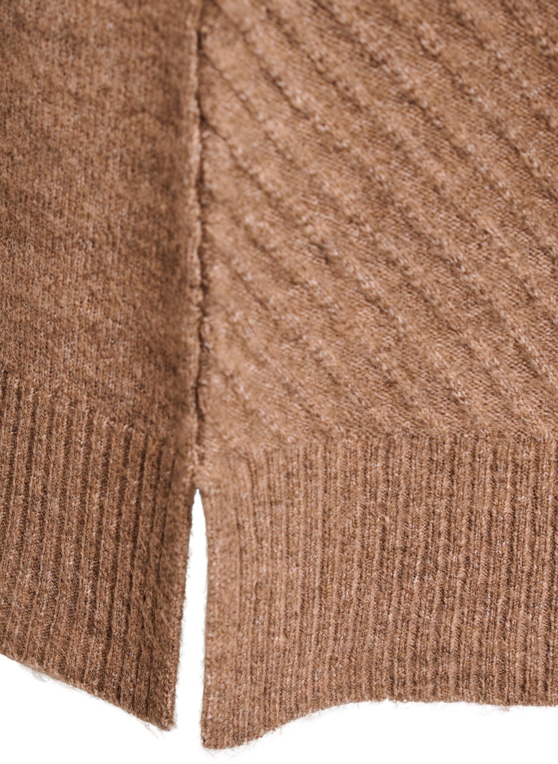Zizzifashion Short knitted dress with a V-shaped textured pattern, Brown, Packshot image number 3