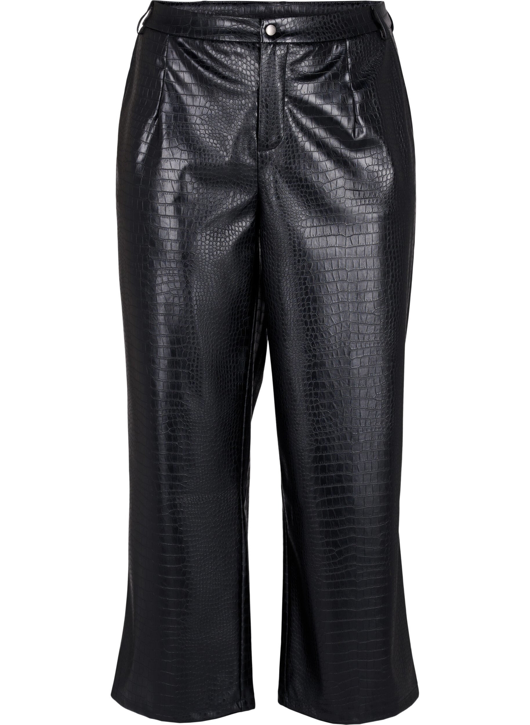 Zizzifashion Imitation leather pants with width, Black, Packshot image number 0