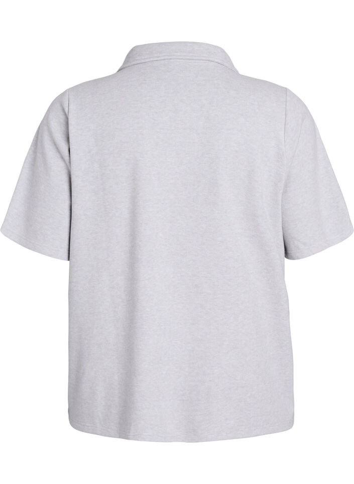 Jersey blouse with collar and short sleeves, Grey, Packshot image number 1