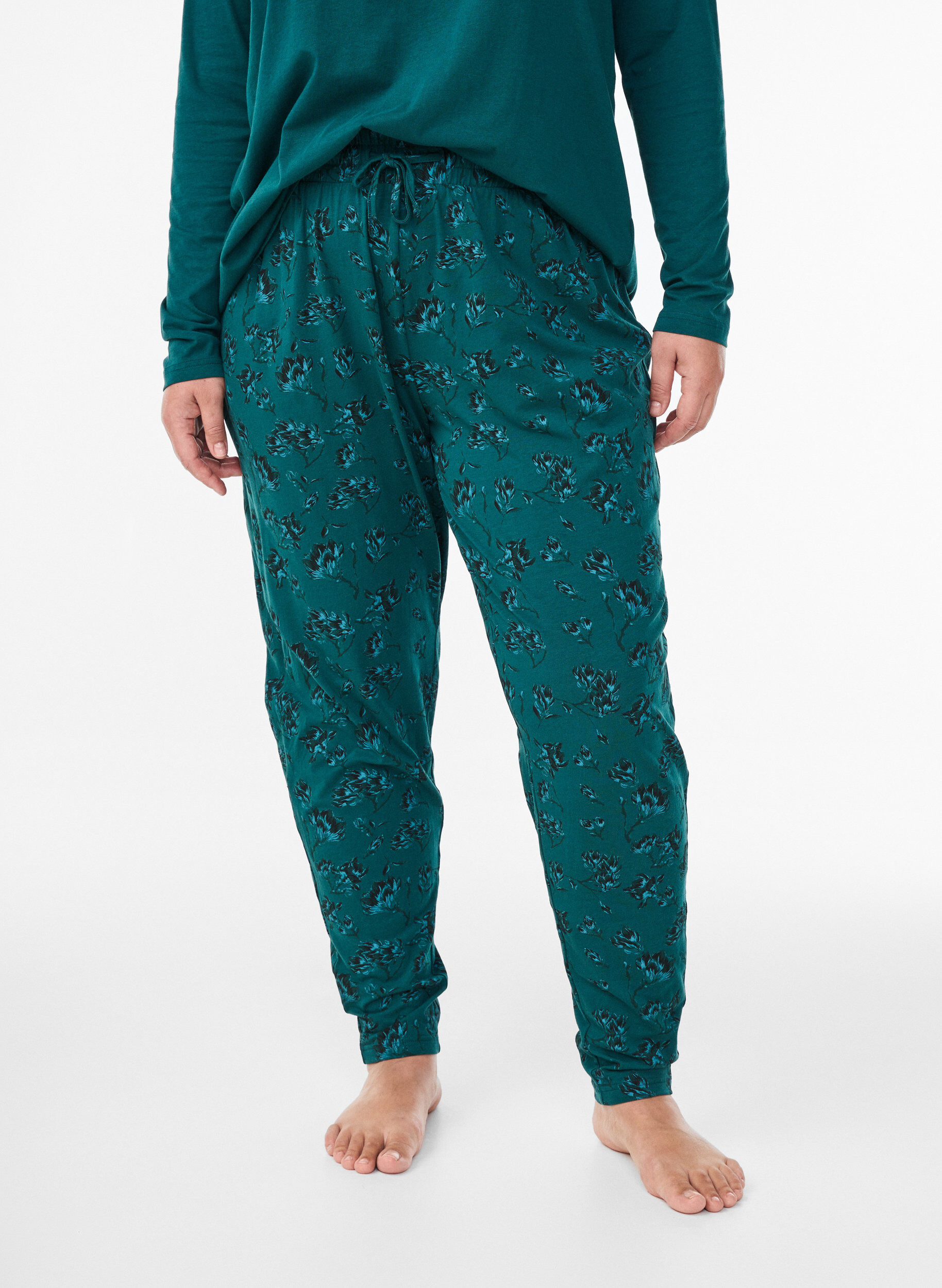 Zizzifashion Cotton pyjamas pants with print, Turquoise, Model image number 2
