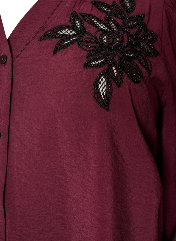Shirt blouse with embroidered floral appliqu&eacute;s, Red, Packshot image number 2