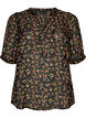 Blouse with floral print and V-neck, Black, Packshot image number 0