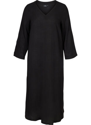 Long-sleeved cotton maxi dress, Black, Packshot image number 0