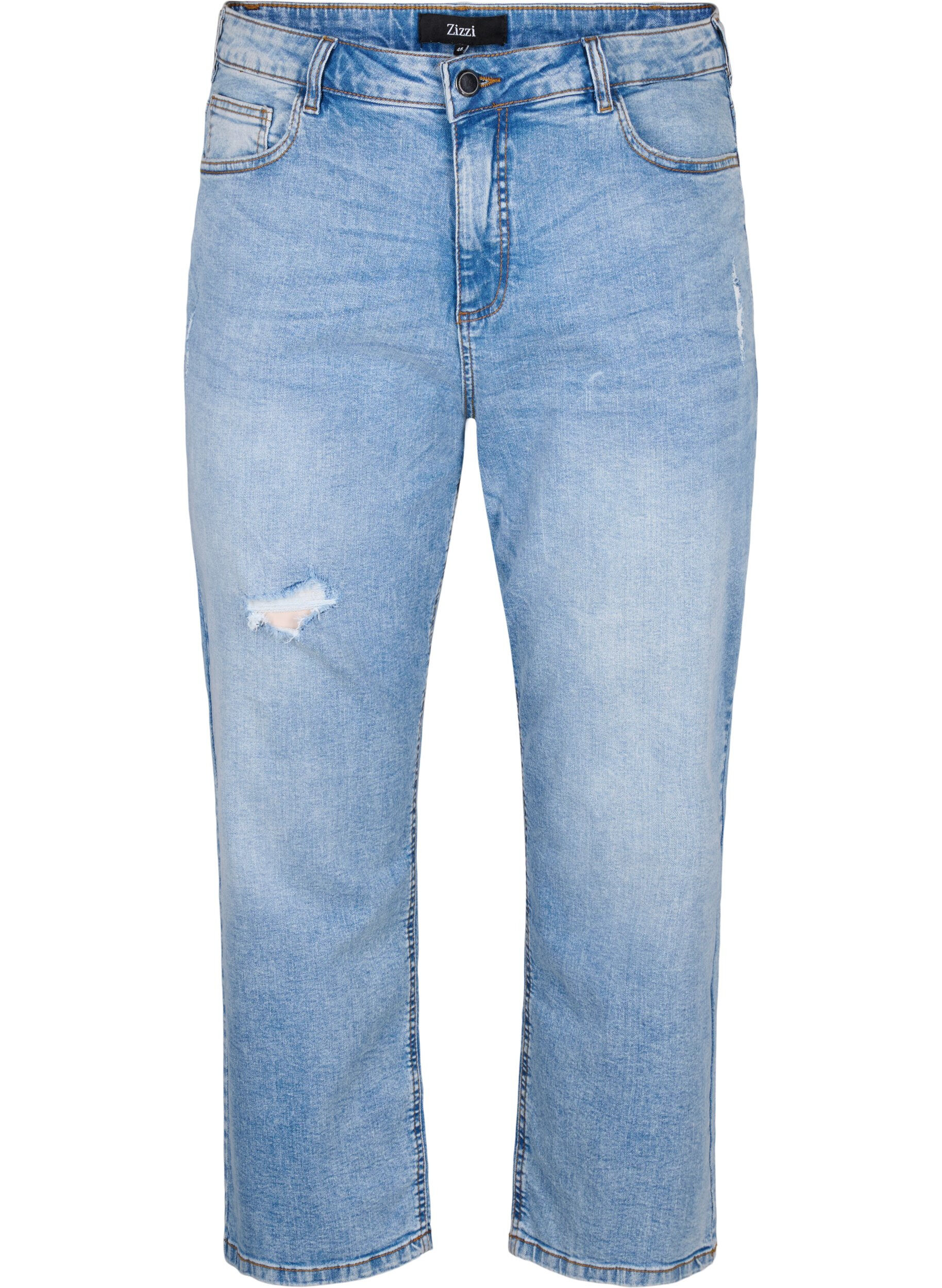 Zizzifashion Cropped Vera jeans with destroy details	, Blue Denim, Packshot image number 0