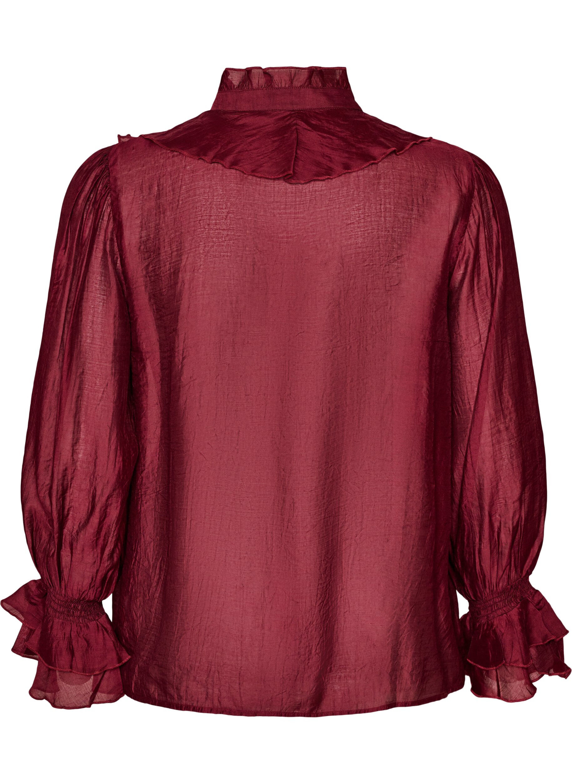 ZizzifashionViscose blouse with ruffles and long sleeves, Red, Packshot image number 1
