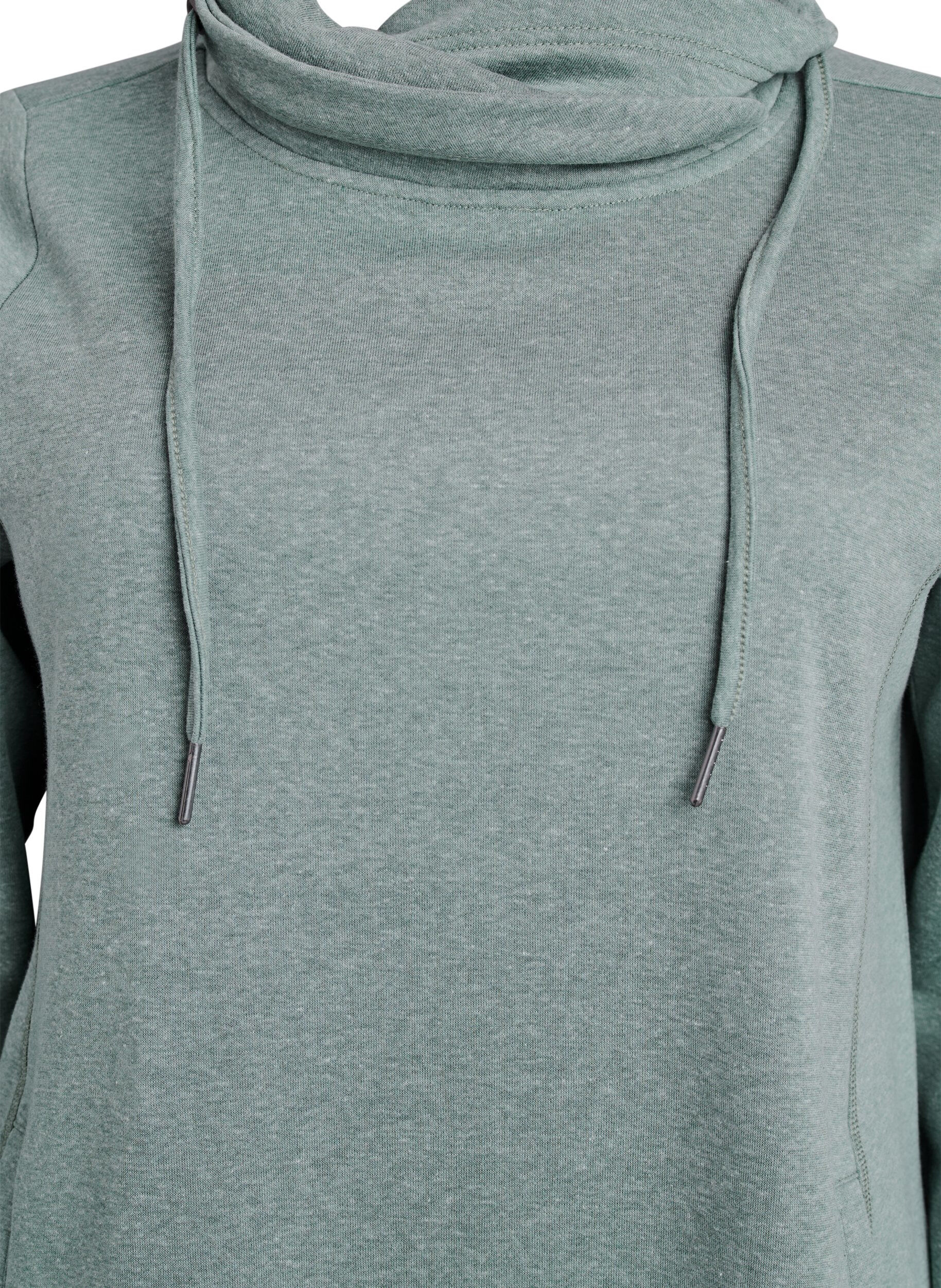 Zizzifashion Short sweatshirt dress with high collar and pockets, Green, Packshot image number 2