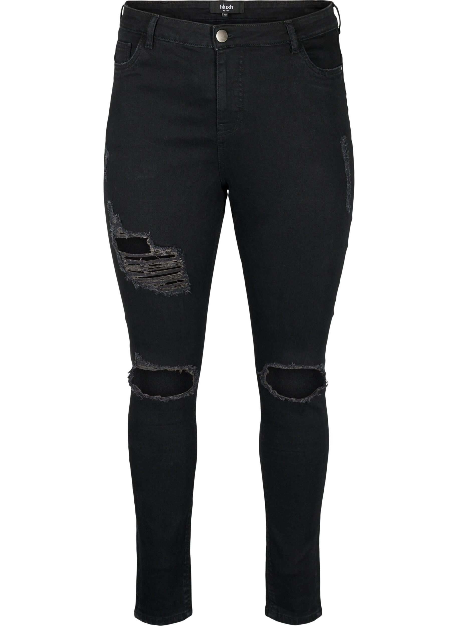 Zizzifashion Tight-fitting jeans with rip details, Black, Packshot image number 0
