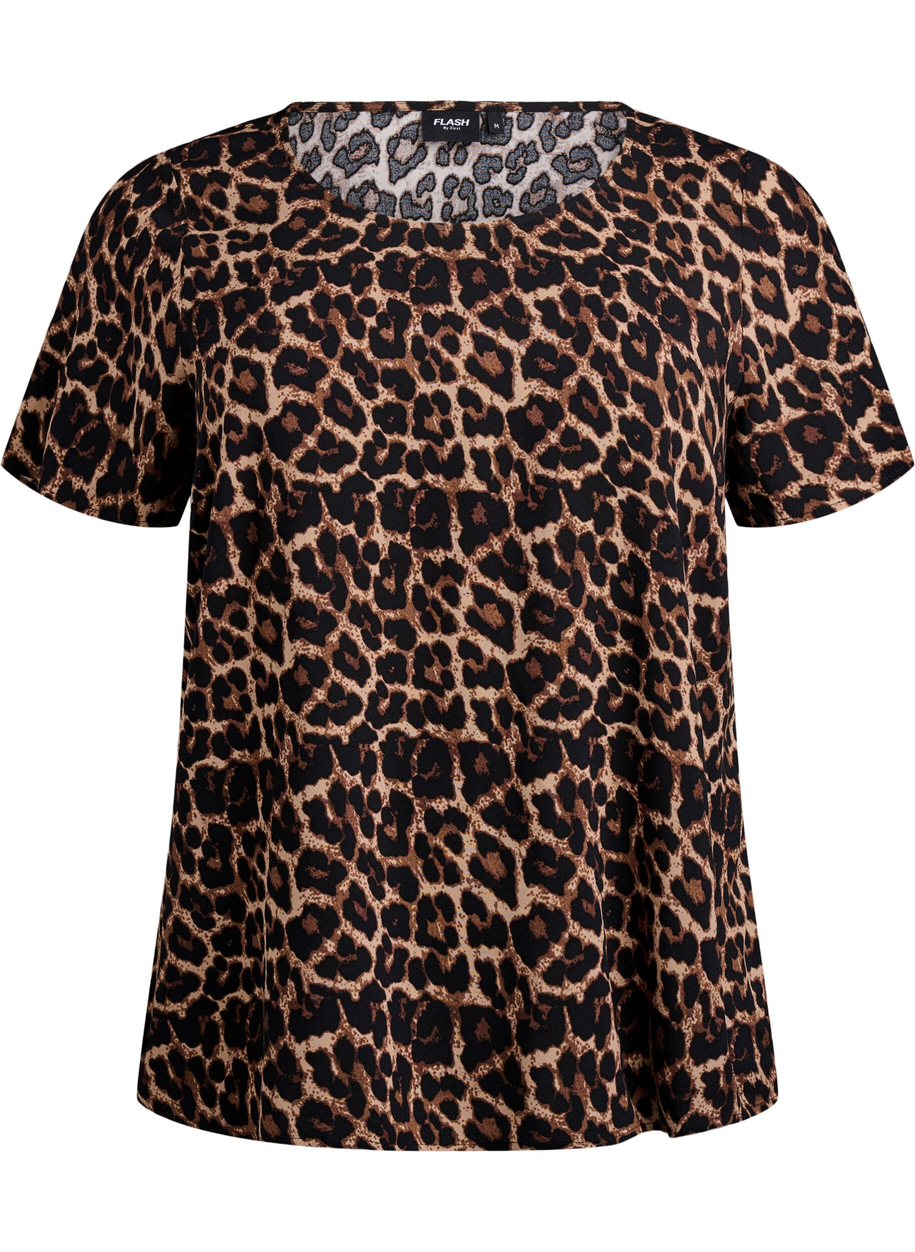 Zizzifashion Short sleeve viscose blouse with print, Brown, Packshot image number 0