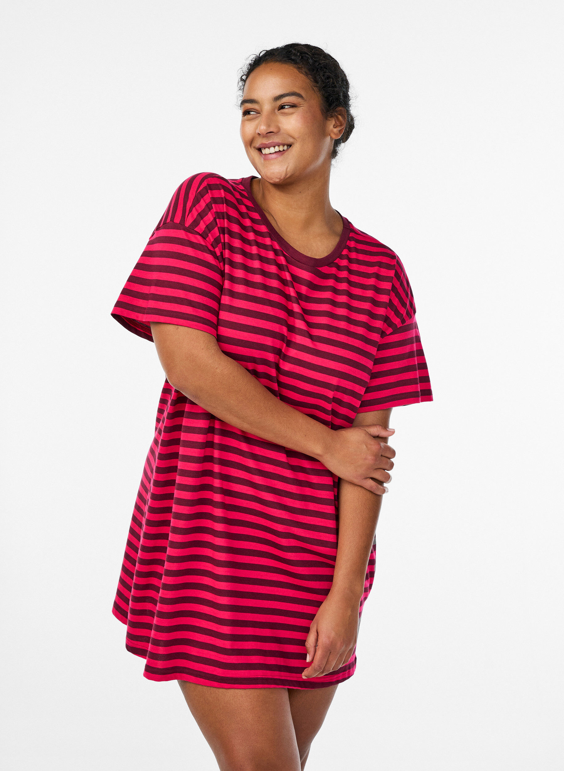 Zizzifashion Long striped night T-shirt, Pink, Model image number 0