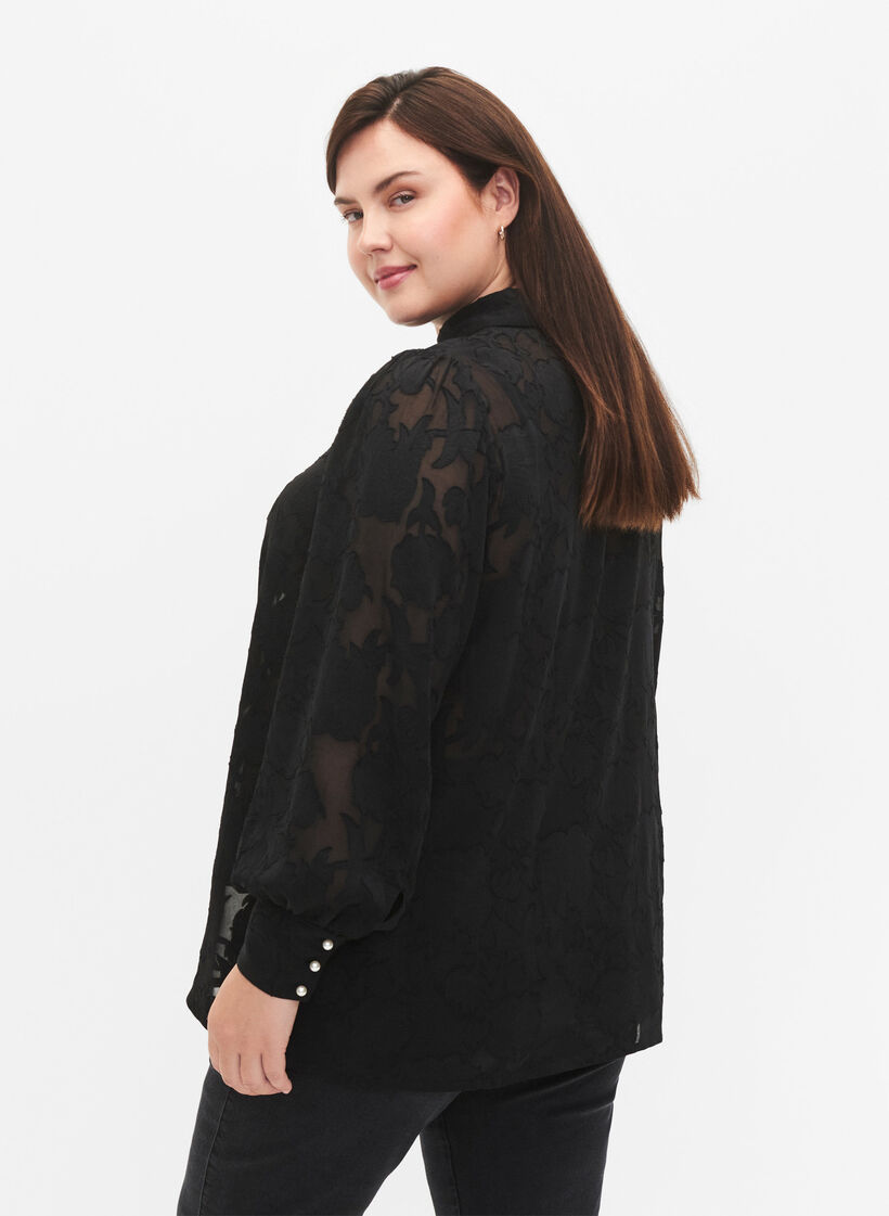 Jacquard shirt with pearl buttons, Black, Model image number 1