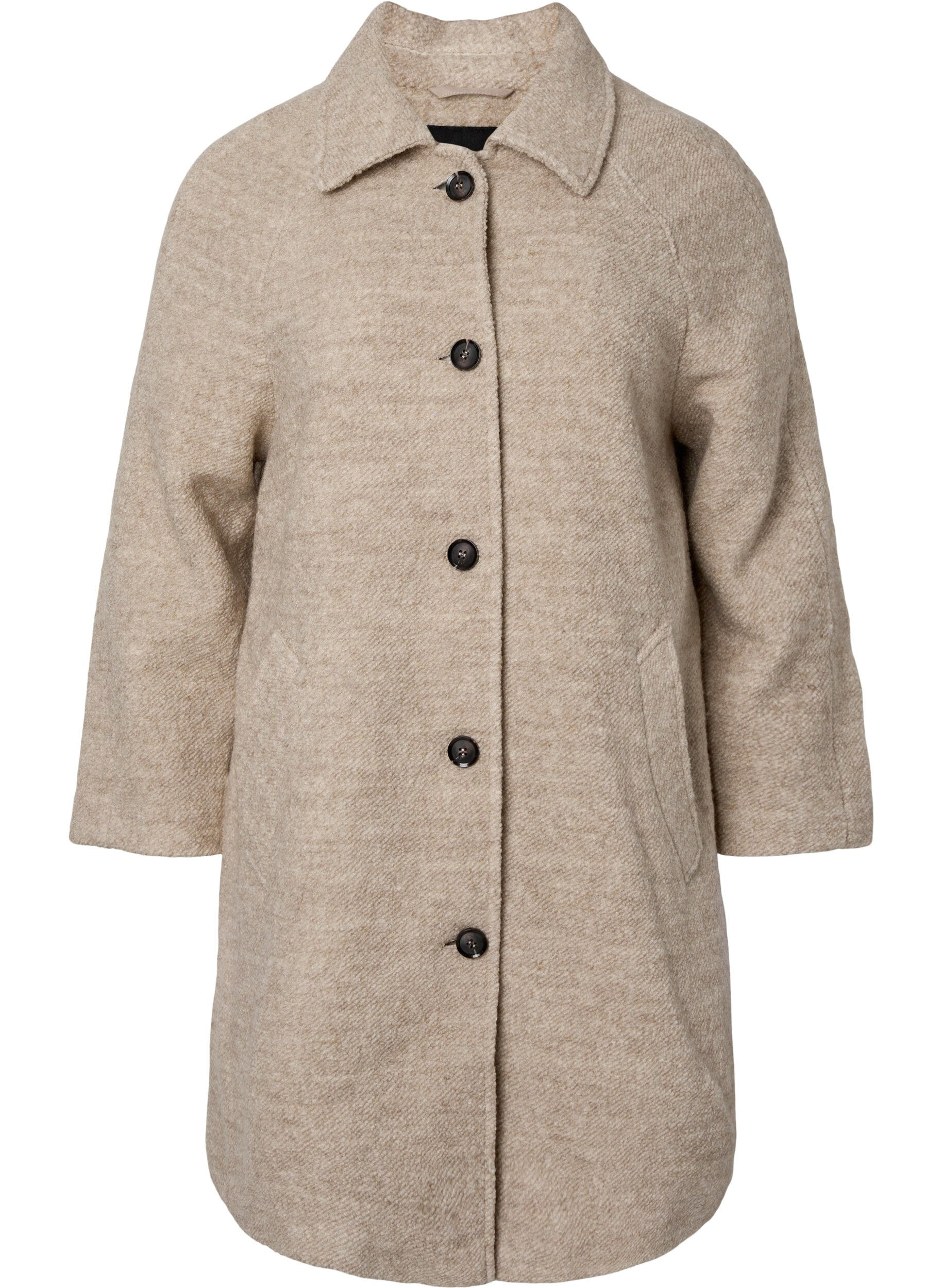 Zizzifashion Plaid boucl&eacute; coat with buttons, Simply Taupe, Packshot image number 0
