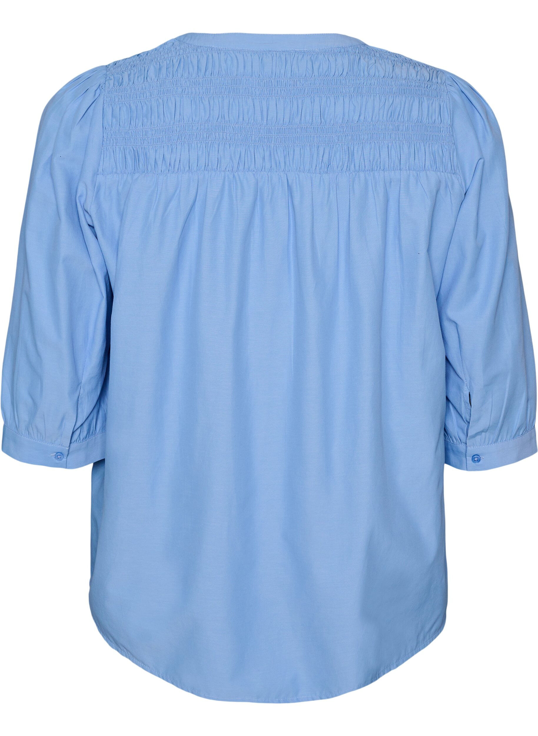 Zizzifashion Blouse with smock and 3/4 sleeves, Blue, Packshot image number 1