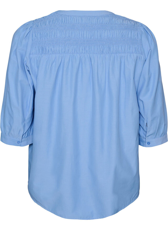 Blouse with smock and 3/4 sleeves, Blue, Packshot image number 1