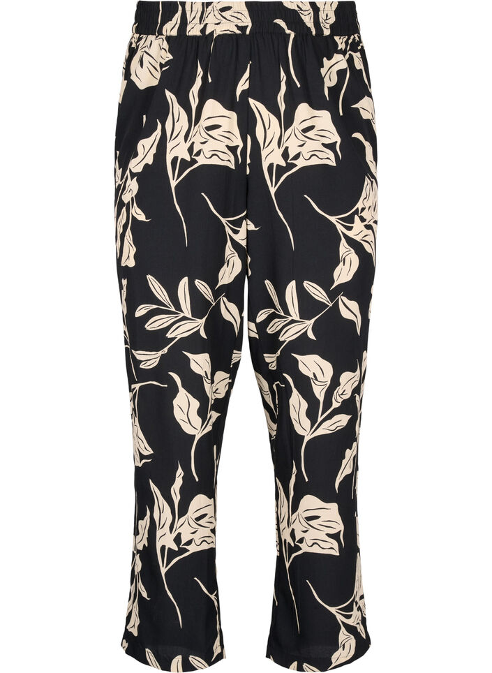 FLASH - Pants with print and pockets, Black Off White Fl., Packshot image number 0