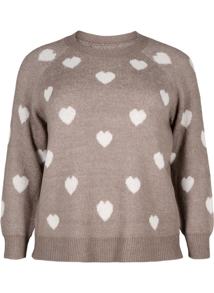 Knitted jumper with hearts, Walnut Mel. Comb, Packshot image number 0