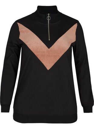 Sweatshirt with zip, Black w. Burlwood, Packshot image number 0