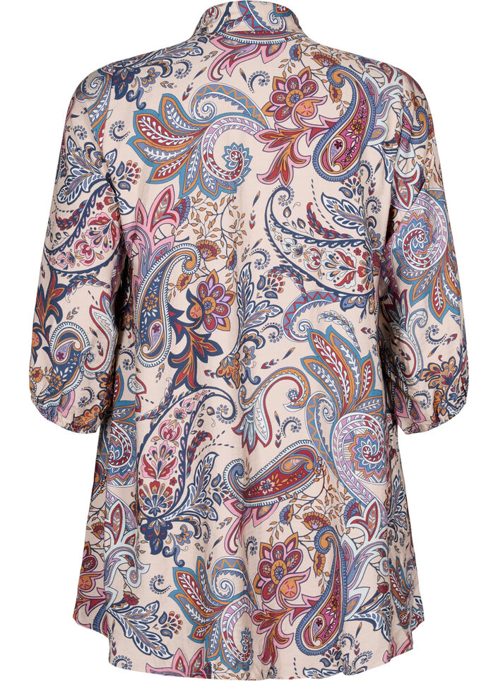 Paisley print viscose tunic with 3/4 sleeves, Sand Do. Paisley AOP, Packshot image number 1