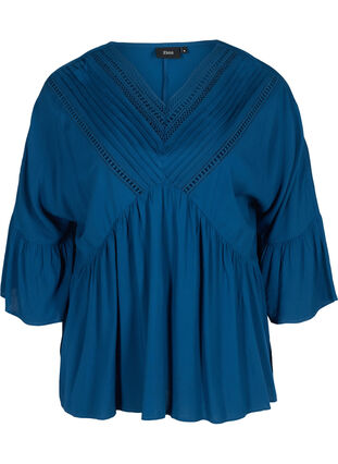 Viscose blouse with 3/4 sleeves, Poseidon, Packshot image number 0