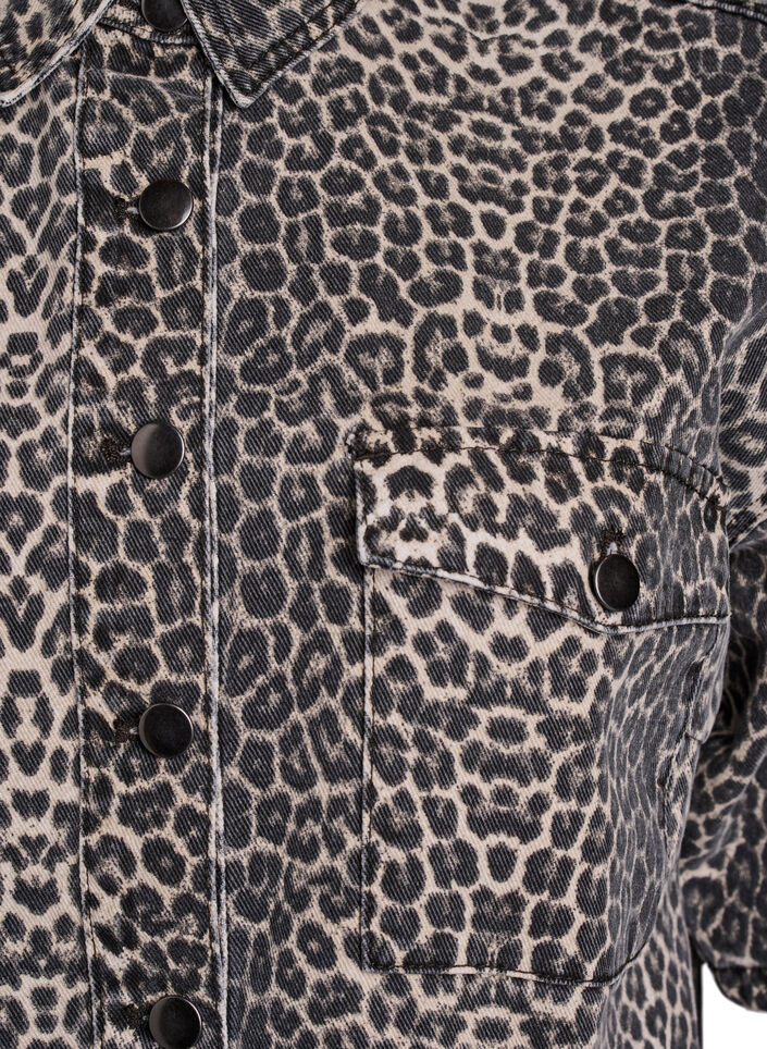 Denim shirt with leopard print and short sleeves, Leopard, Packshot image number 2