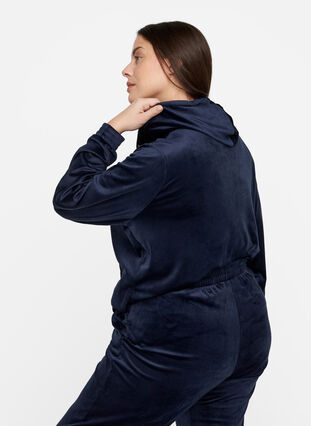 Velour cardigan with zip and hood, Navy Blazer, Model image number 1