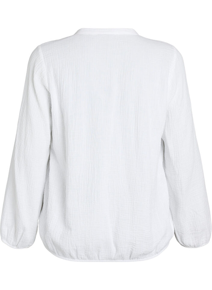 Cotton muslin blouse with embroidered details, White, Packshot image number 1