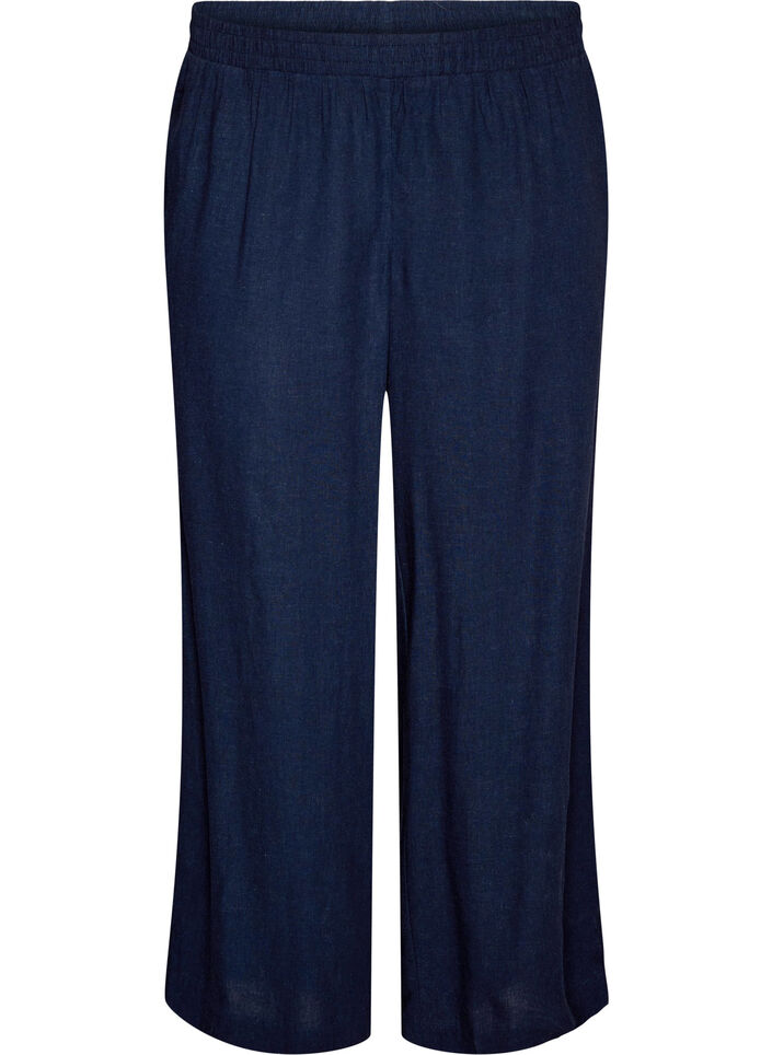 Wide-leg linen and viscose trousers, Blue, Packshot image number 0