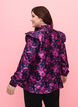 Floral jacquard blouse with ruffle details, Dark Blue Pink, Model image number 1