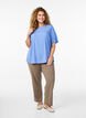 Short-sleeved woven blouse with round neck, Blue, Model image number 1