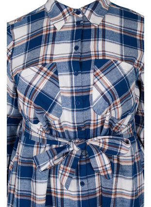 Checkered shirt dress with tie detail, Blue White Check, Packshot image number 2