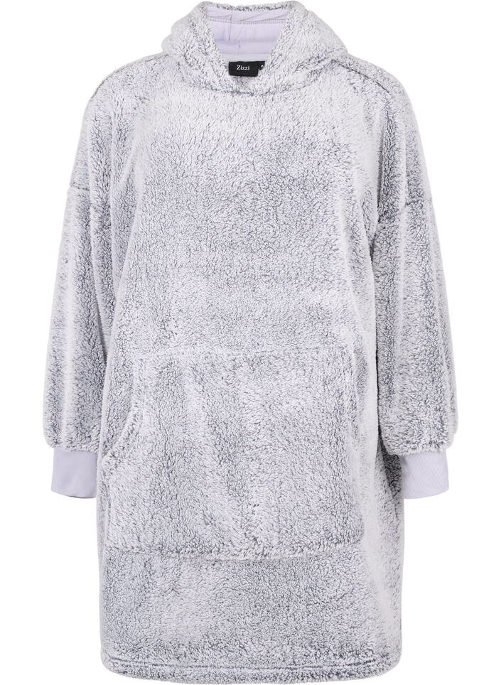 Oversized teddy dress with pocket, Grey Melange, Packshot image number 0