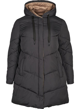 Long reversible jacket with a hood, Black COMB, Packshot image number 0