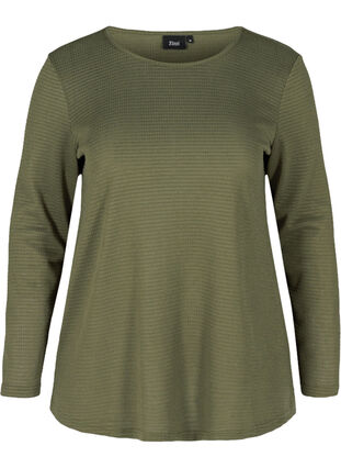 Long-sleeved blouse with round neck, Deep Lichen Green, Packshot image number 0