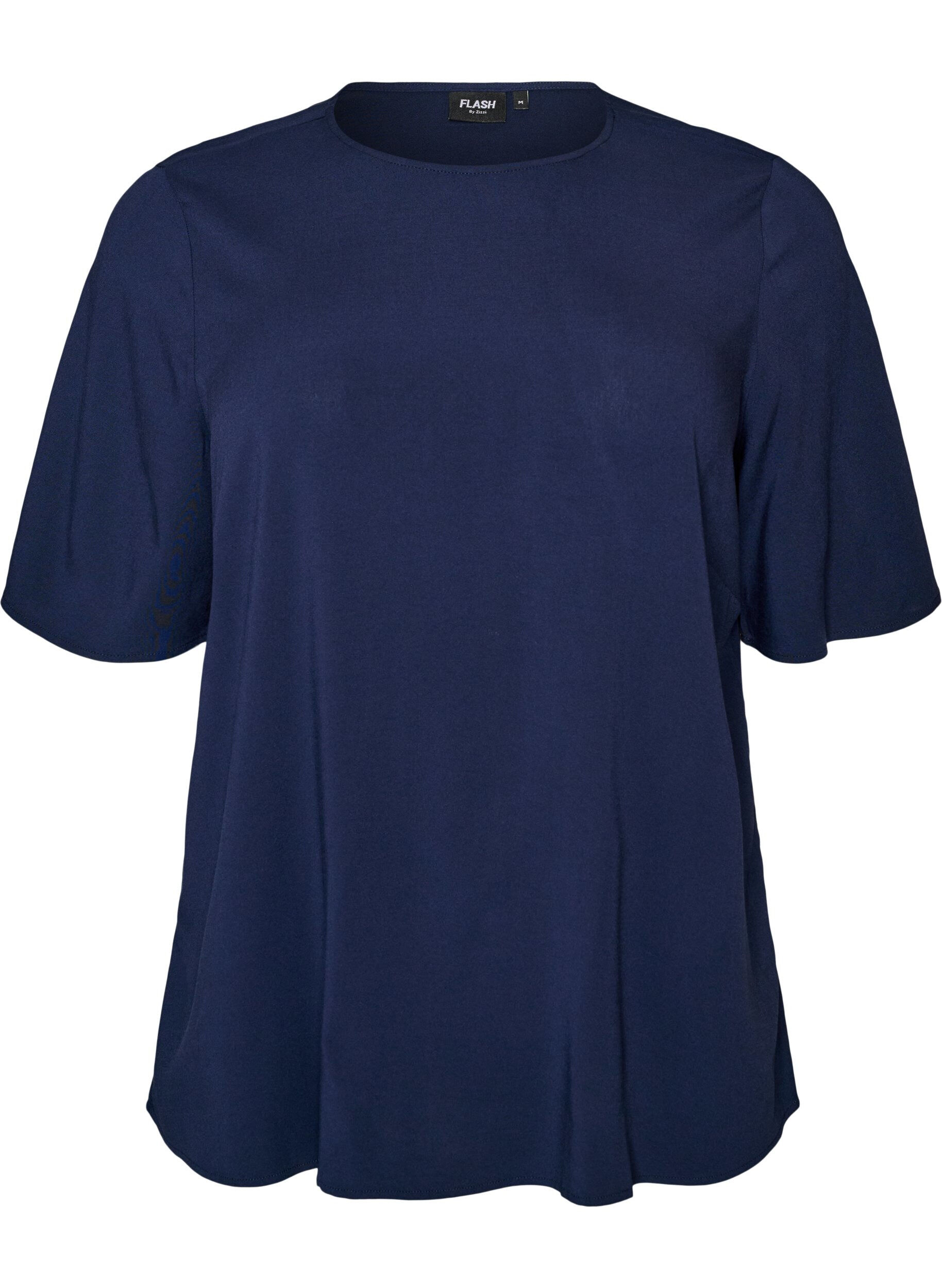 ZizzifashionShort-sleeved woven blouse with round neck, Blue, Packshot image number 0