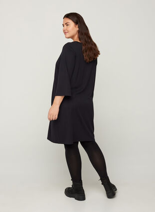 Dress with a V-neck and 3/4 length sleeves, Black, Model image number 1