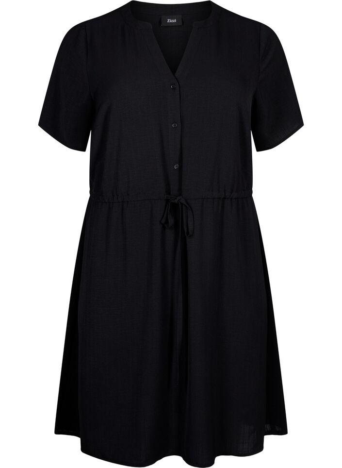 Short sleeve dress with tie waist, Black, Packshot image number 0
