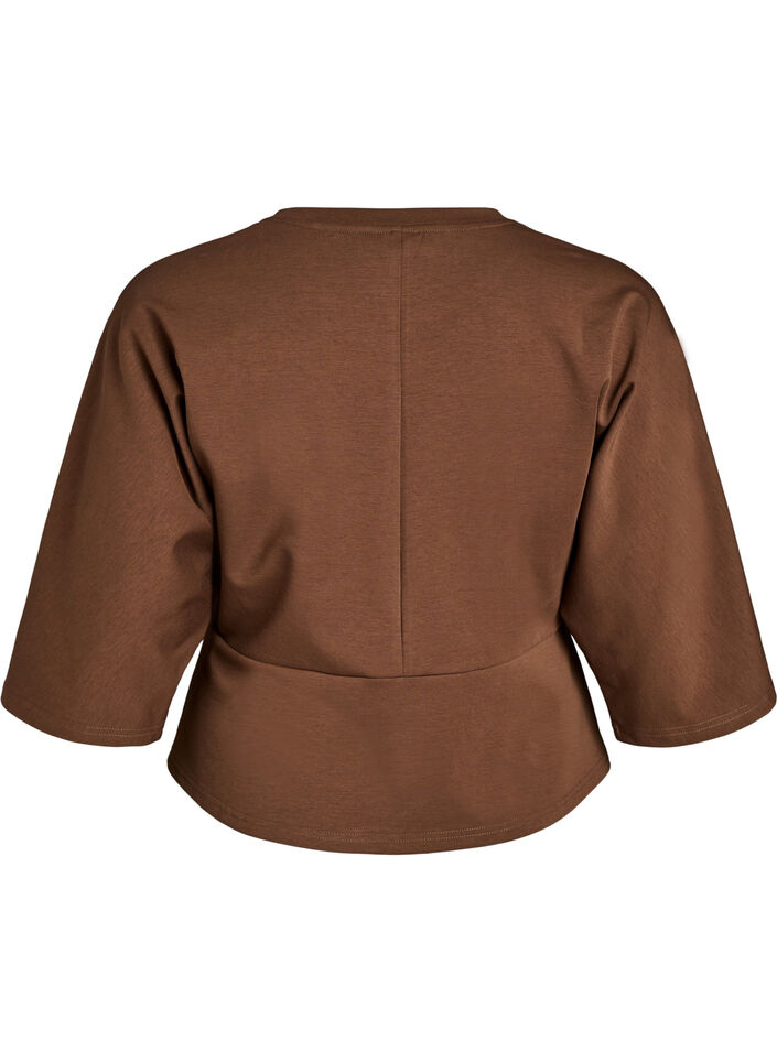 Peplum blouse with elbow-length sleeves, Brown, Packshot image number 1