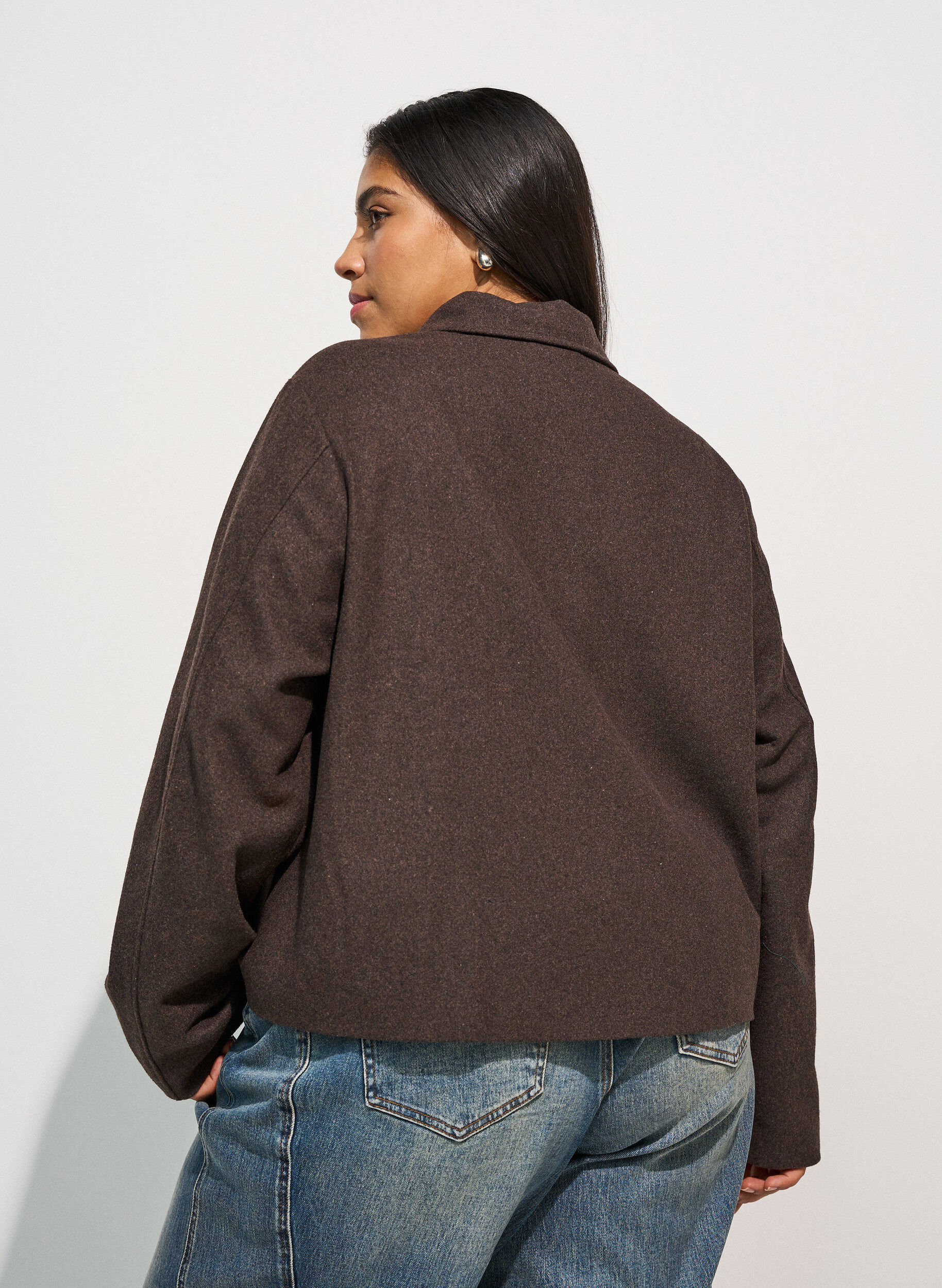 ZizzifashionShort jacket with shirt collar and zip, Brown, Model image number 2