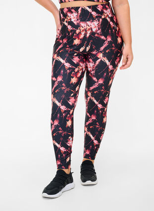 Cropped sports tights with print, Soft Bloom, Model image number 2