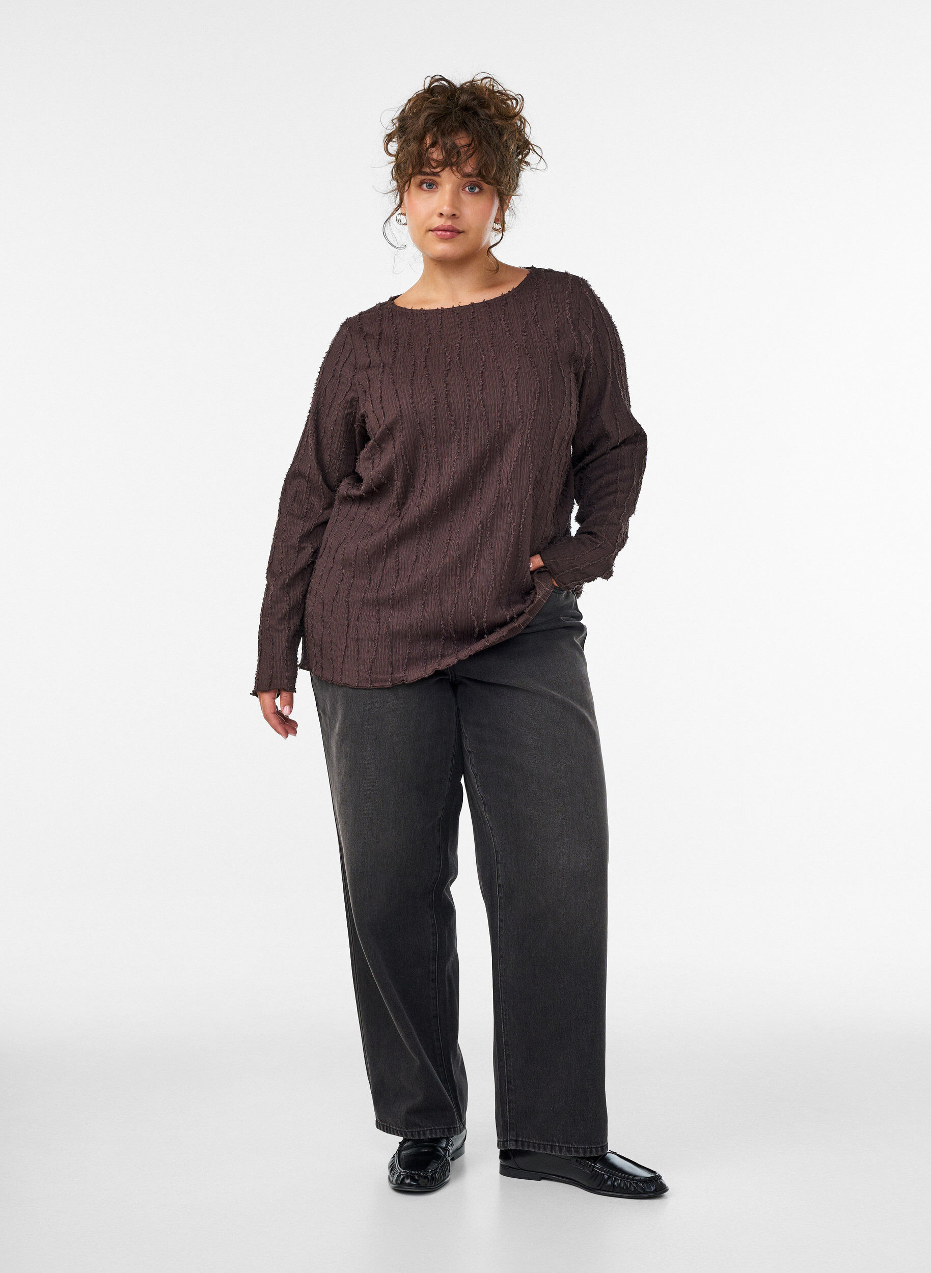 ZizzifashionJersey blouse with a wavy texture, Brown, Model image number 1