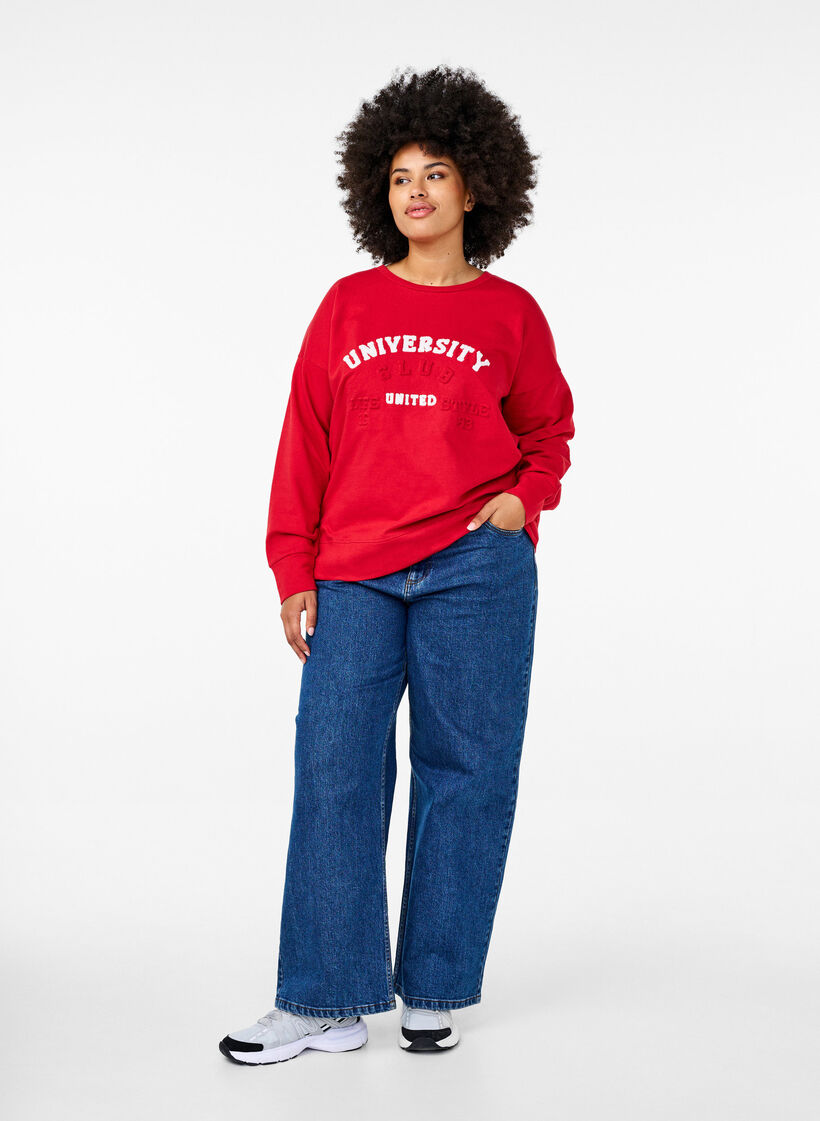 Sweatshirt with embossed text design, Red, Model image number 1