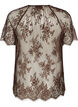 Short-sleeved lace blouse with tie-fastening, Brown, Packshot image number 1