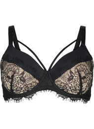 Padded bra with lace and string, Black, Packshot
