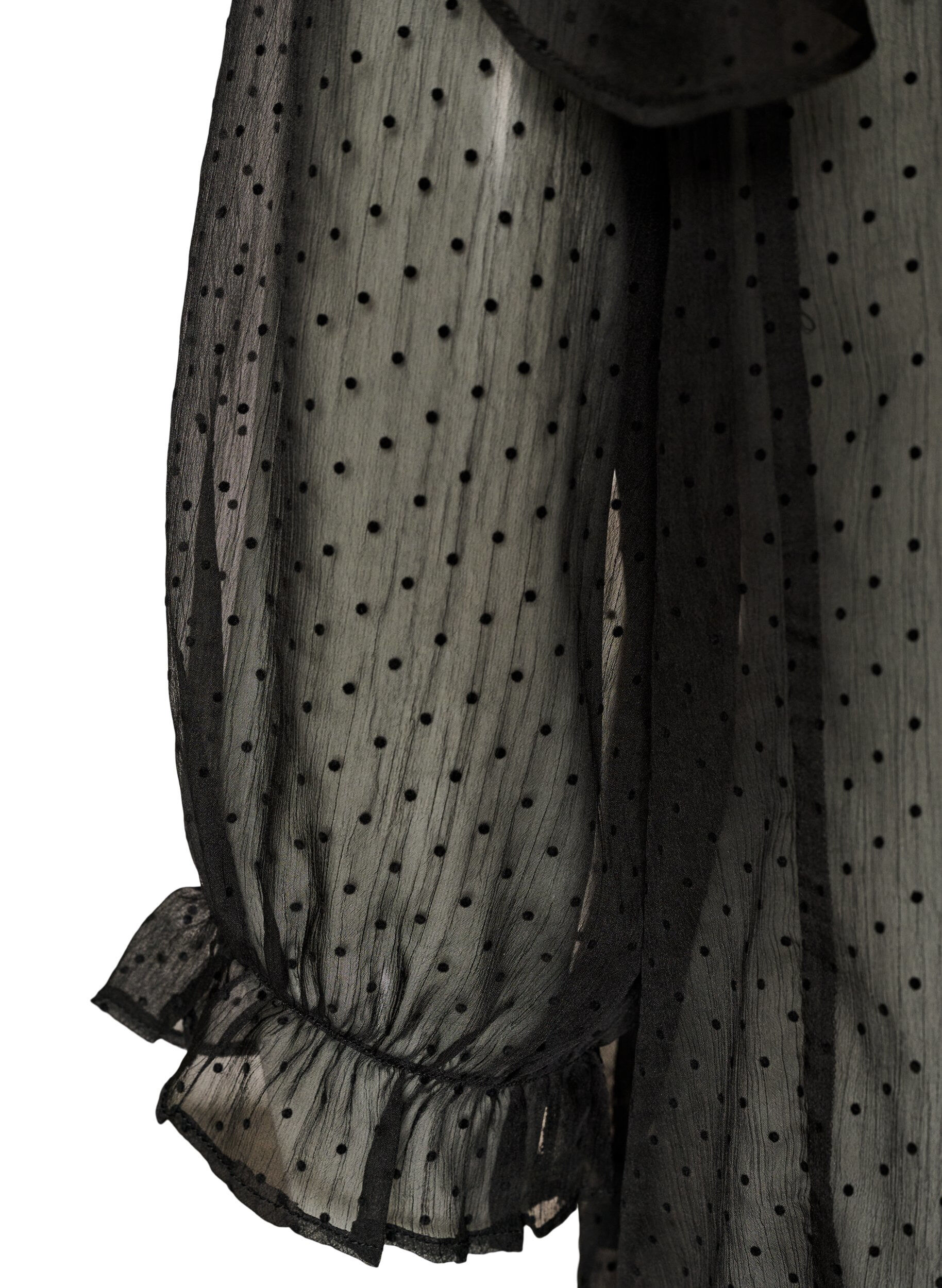 ZizzifashionSheer shirt blouse with dots and ruffle details, Black, Packshot image number 3