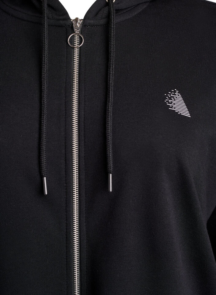 Long sweat cardigan with printed details, Black, Packshot image number 2