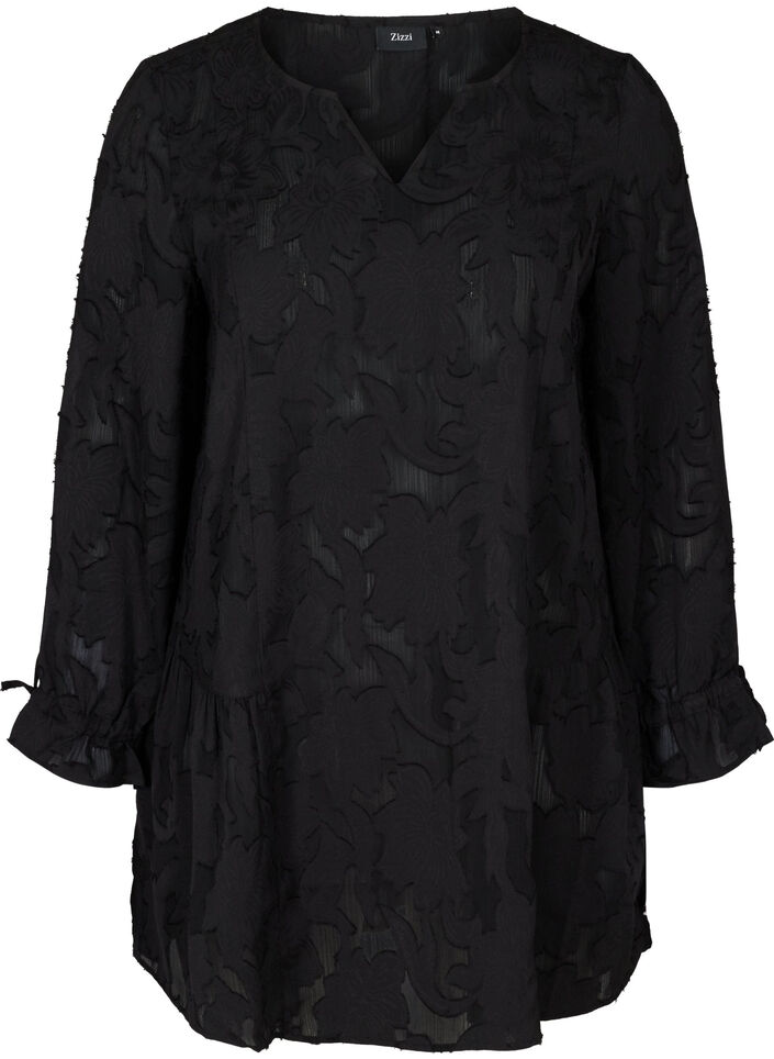 Loose V-neck tunic, Black, Packshot image number 0