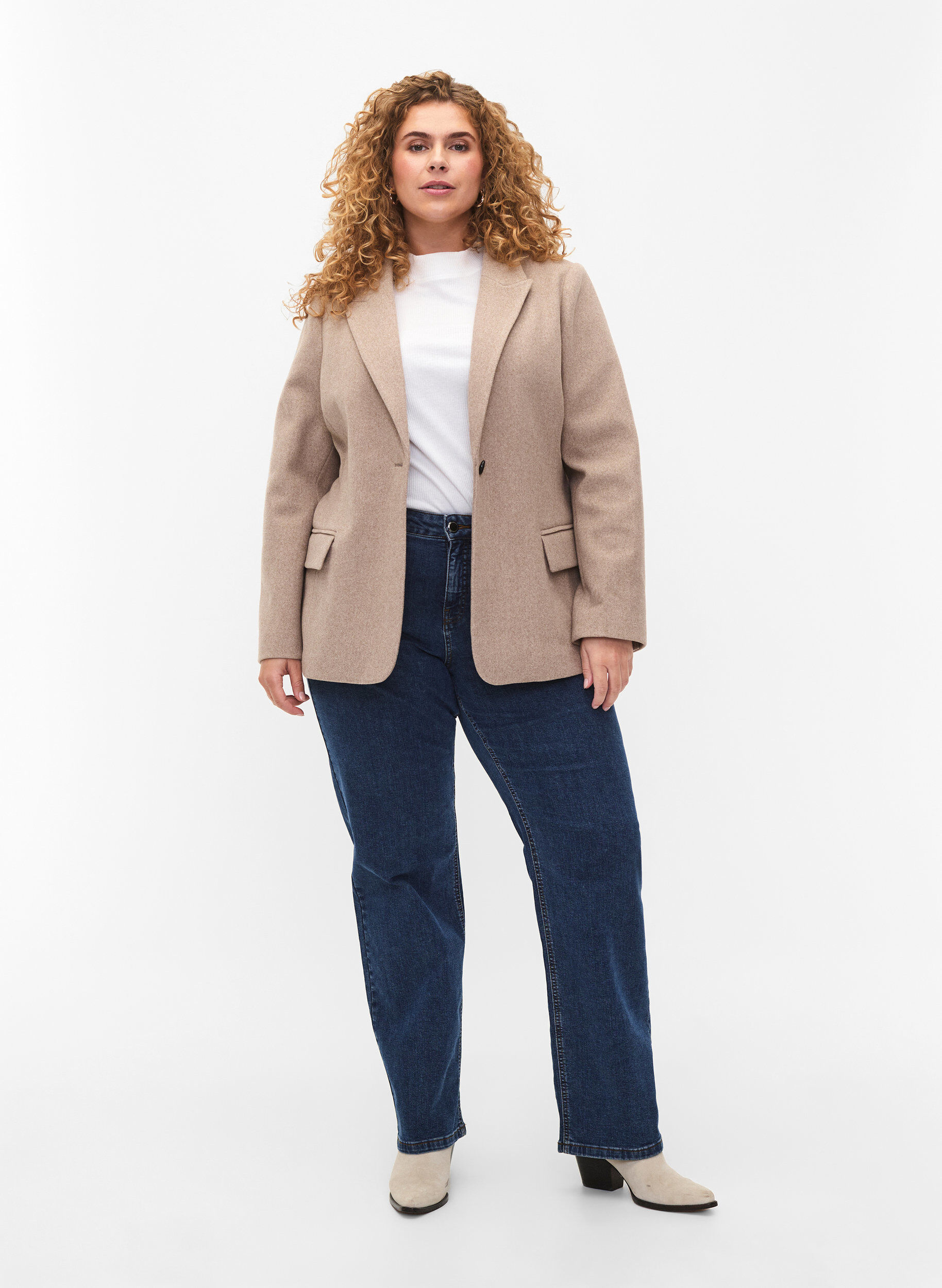 Zizzifashion Melange blazer with slit, Pumice Stone Mel., Model image number 4
