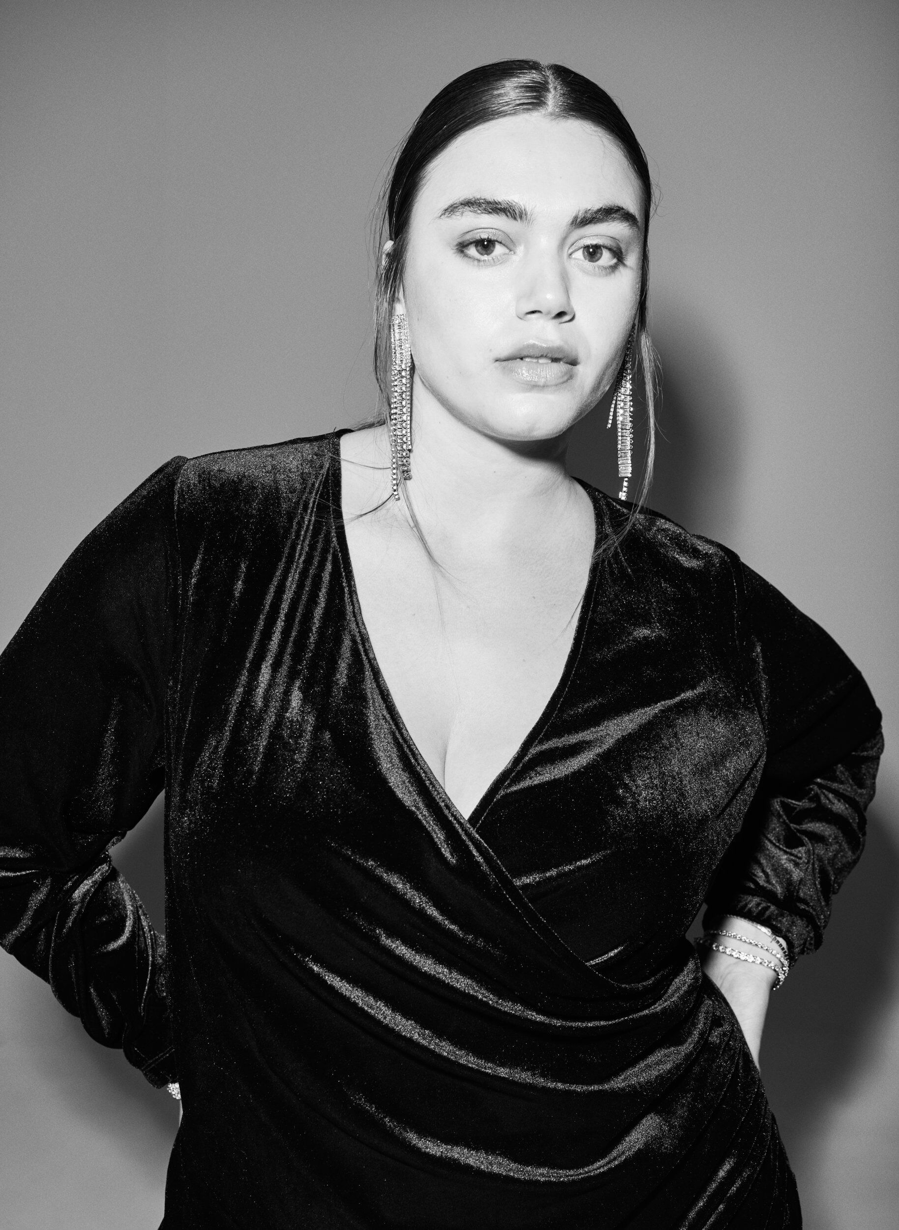 Zizzifashion Short velour dress with wrap-effect, Black, Image image number 0