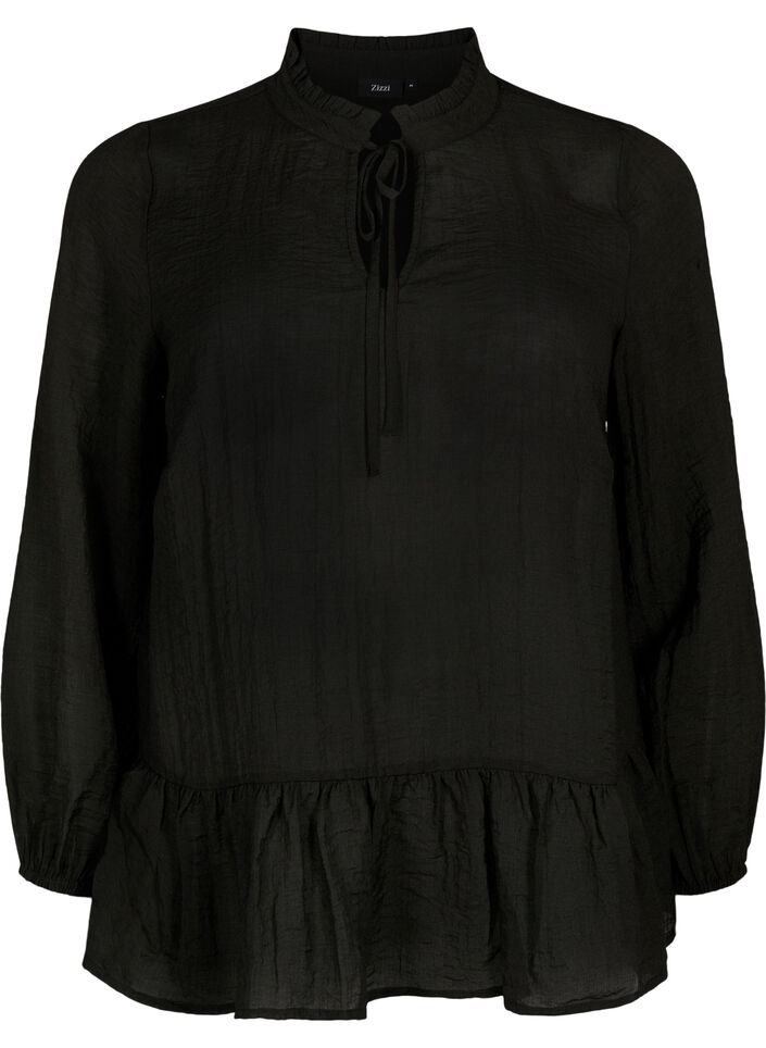 Viscose blouse with peplum, Black, Packshot image number 0