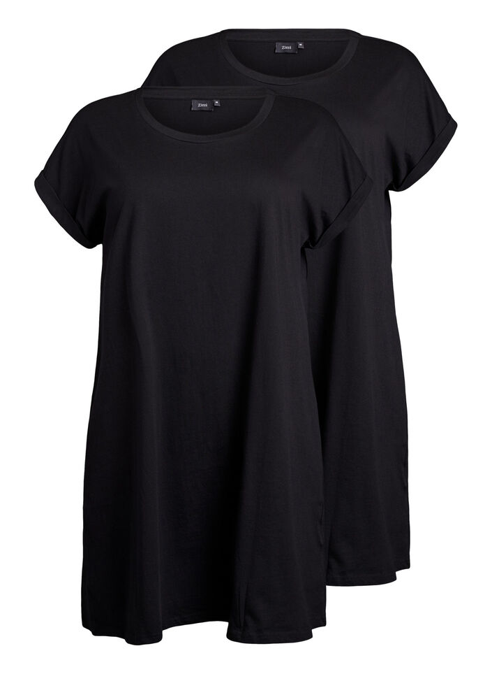 2-pack T-shirt dress with short sleeves, Black, Packshot image number 0